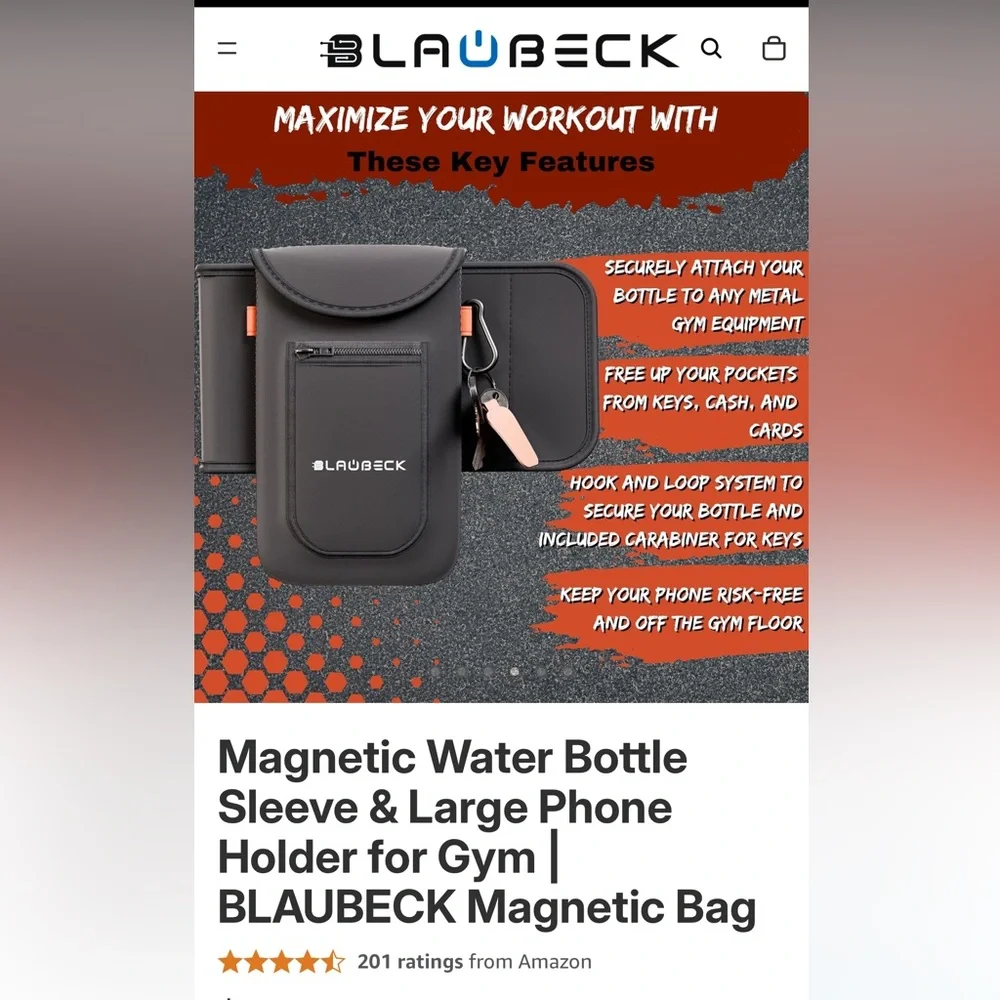 NWOT Blaubeck Black Magnetic Water Bottle Sleeve & Phone Holder